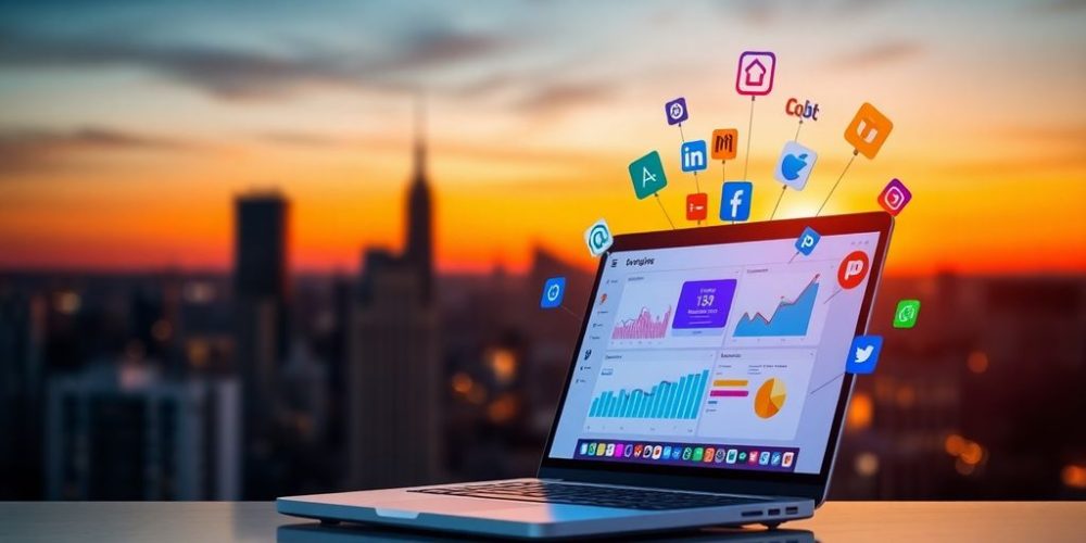 Diverse professionals collaborating in a digital marketing environment.